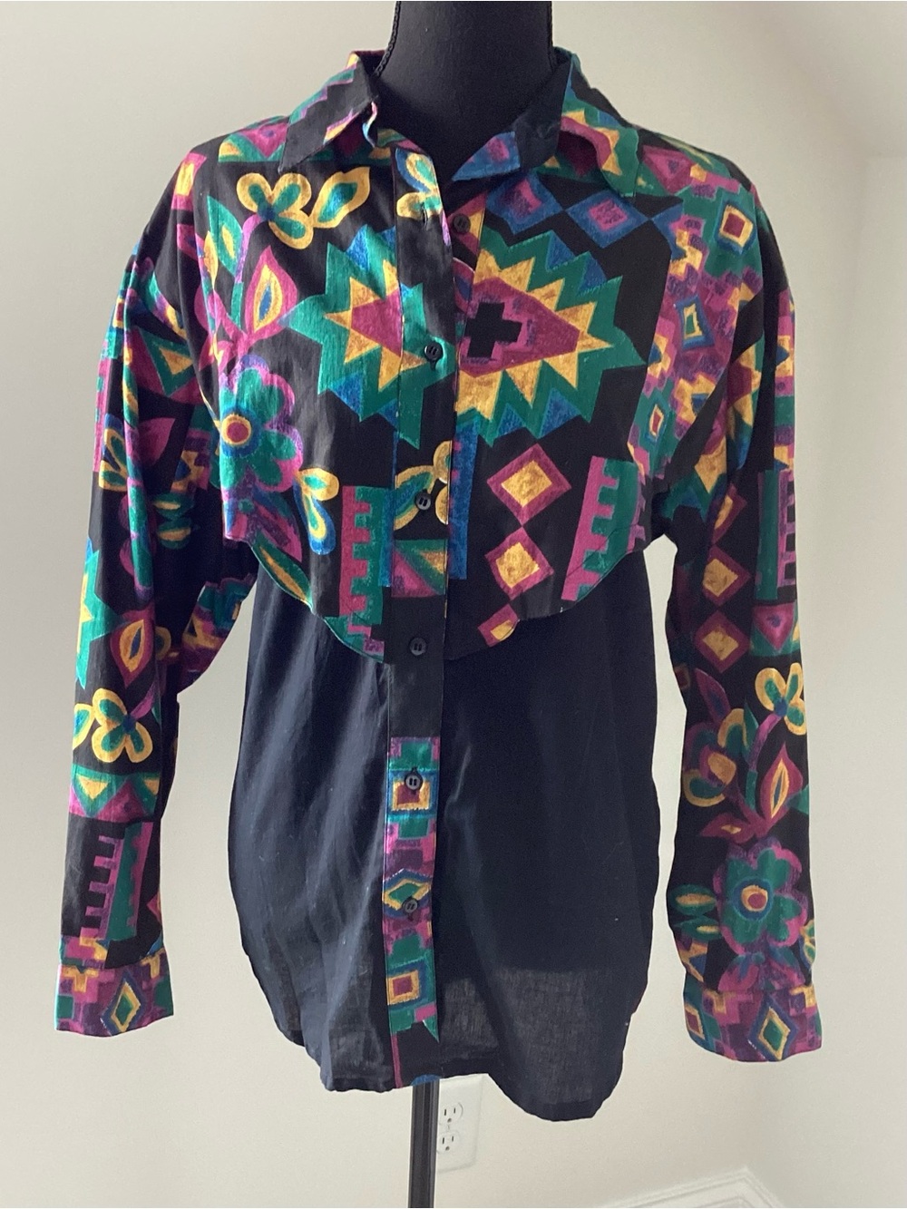 Vintage Western Plains Southwestern Shirt Medium Shoulder Pads 80s Westerncore